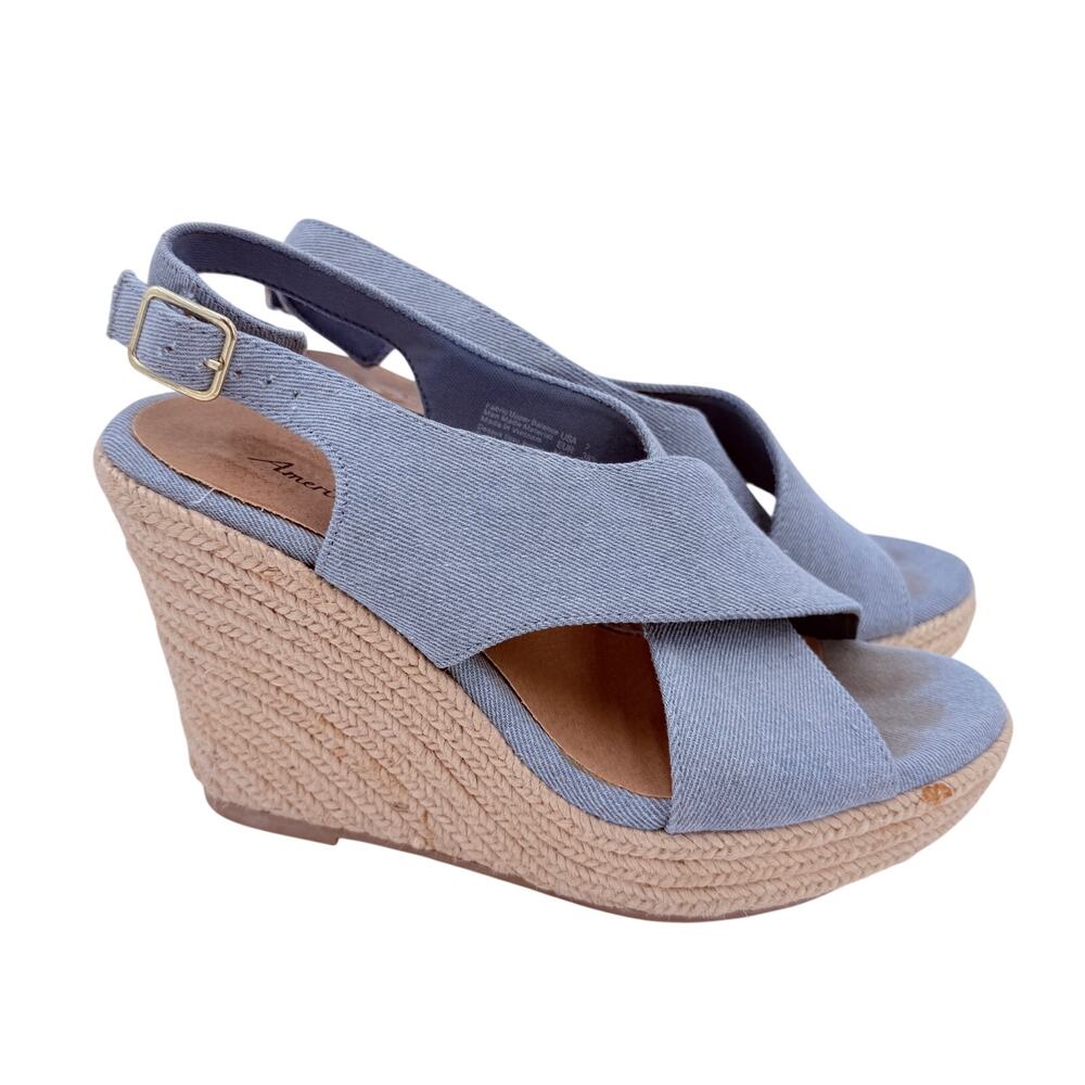 American Eagle Outfitters Denim Wedge Espadrille Heels Size 7
